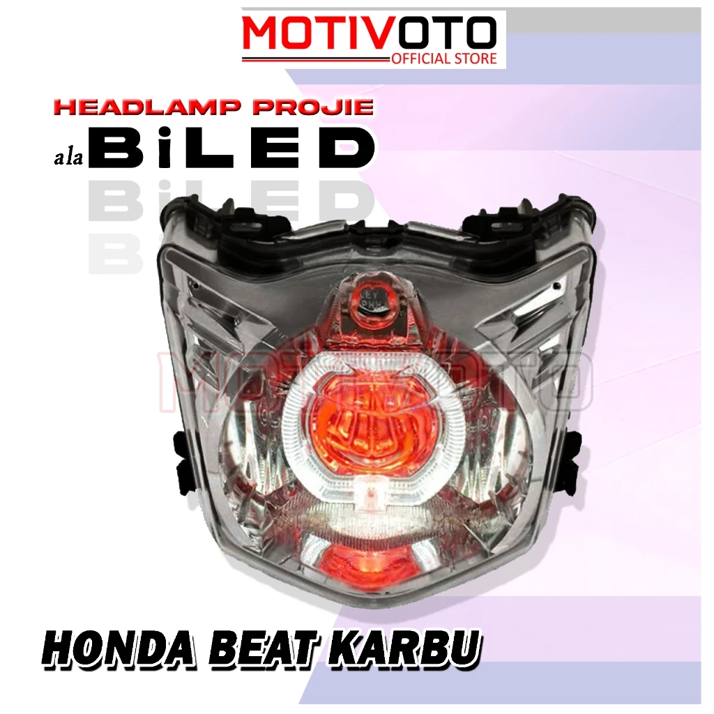 123Projie Ala Biled Bi-LED AES Beat Karbu Reflektor Lampu Depan Honda Beat Karbu Cw Komplit Mika PNP Beat Karbu Lama 2008 - 2012