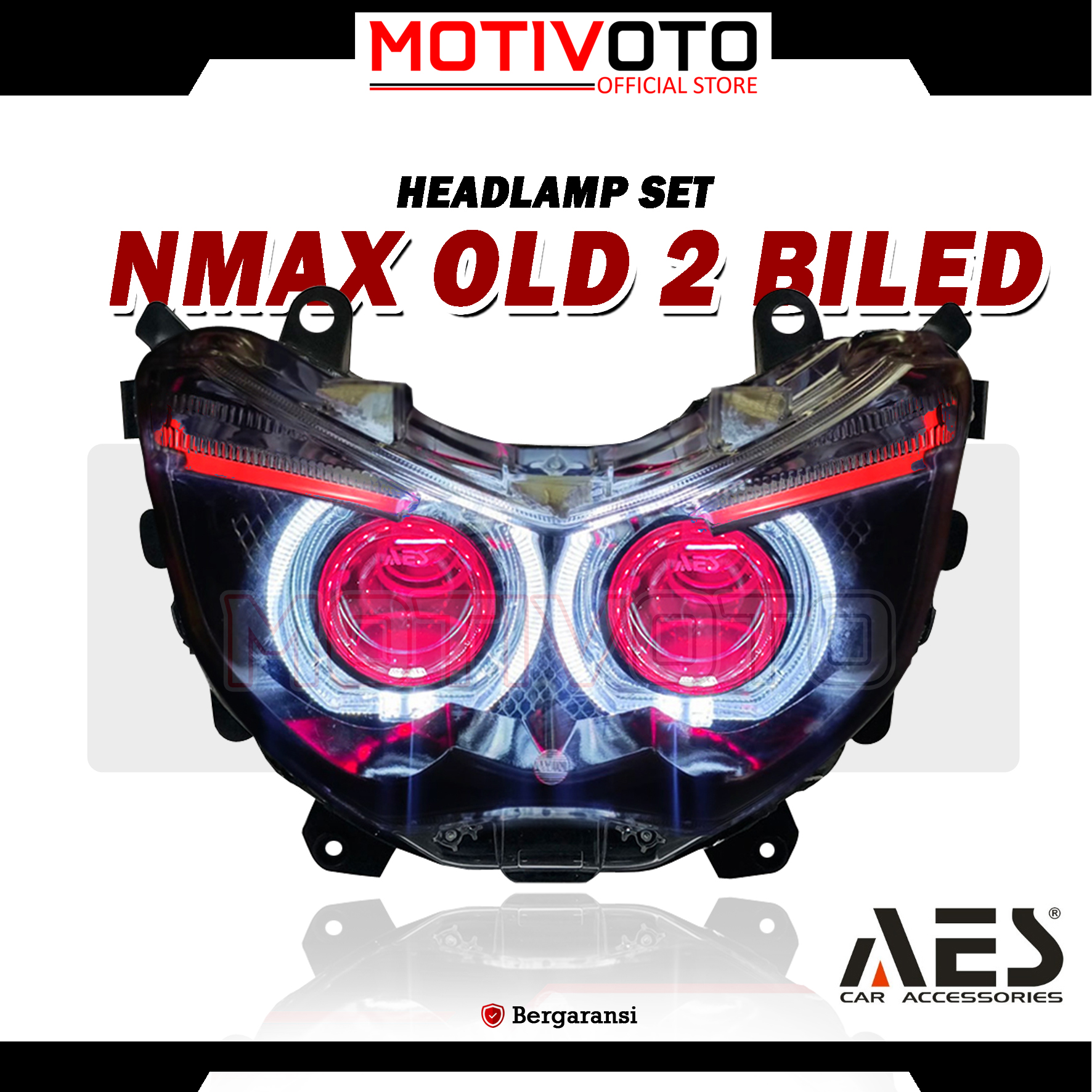 Headlamp Projie BiLED AES Nmax Old 2 Lampu + Saklar PNP Lampu Depan Bi-LED AES Turbo SE Experience 2.5inch 60Watt Yamaha Nmax Old 2DP 2014-2019 with Exhaust Fan RGB Double Biled