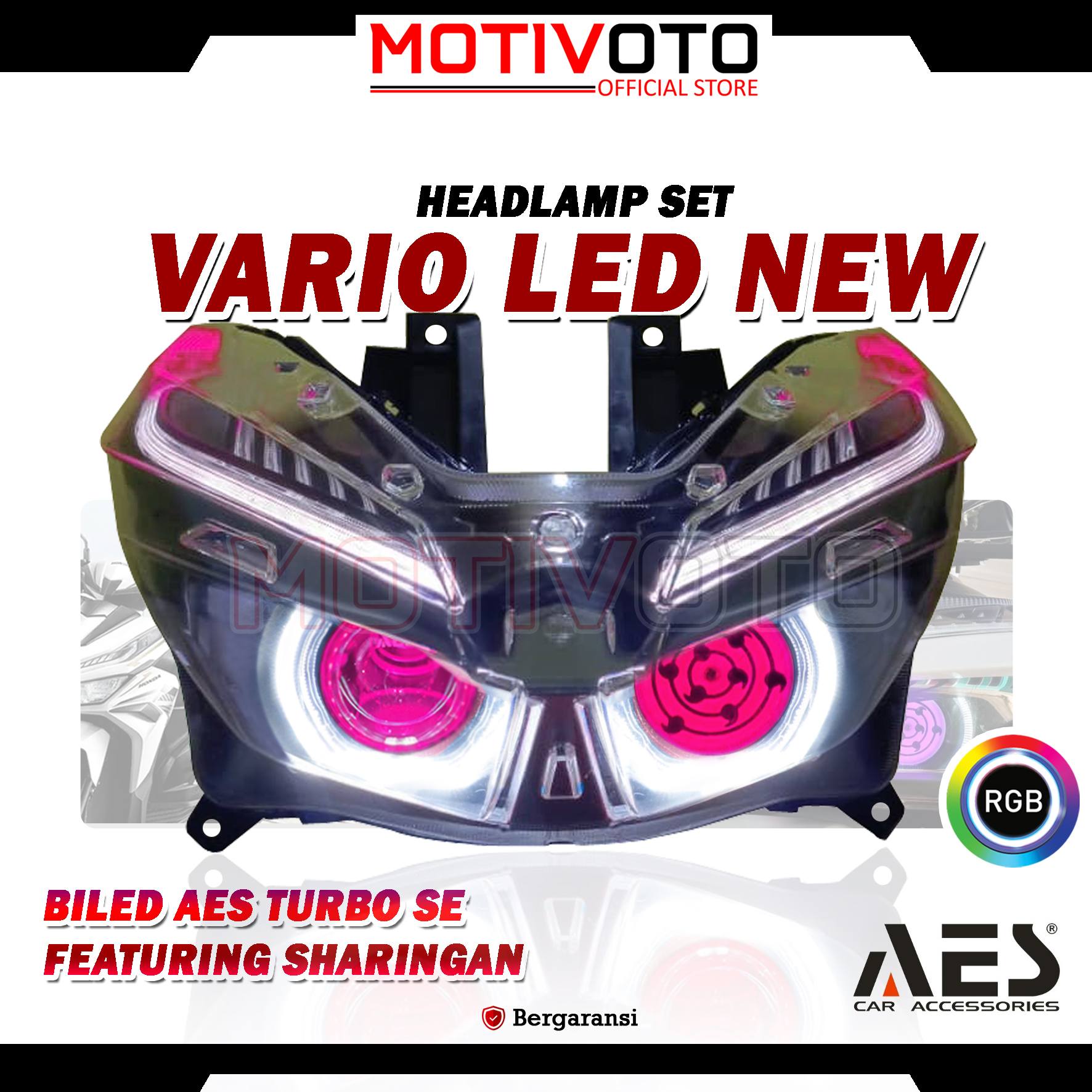 Projie BiLED AES Vario125/150 LED New Picek Sharingan Lampu Depan Bi-LED AES Turbo SE Experience 2.5inch 60Watt Honda Vario 125 / 150 LED New 2018 - 2022 K60R K59J with Exhaust Fan RGB