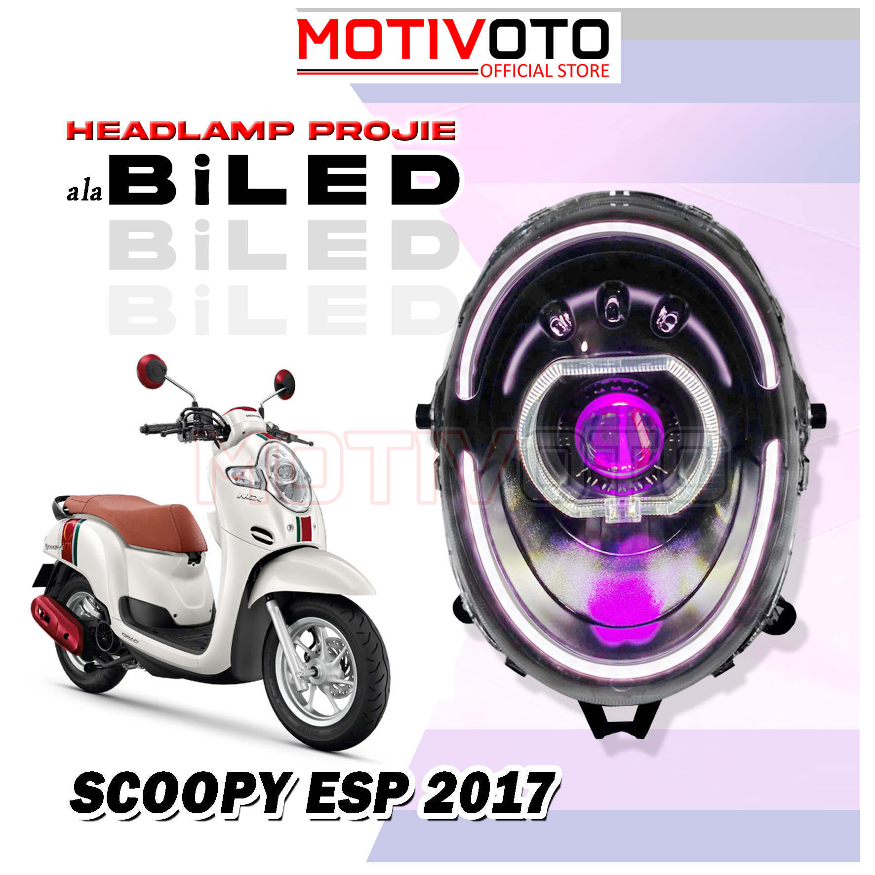 Projie Ala Biled Bi-LED AES Scoopy Donat 2017 Reflektor Lampu Depan Scoopy Komplit Mika PNP New Scoopy ESP 2017-2020