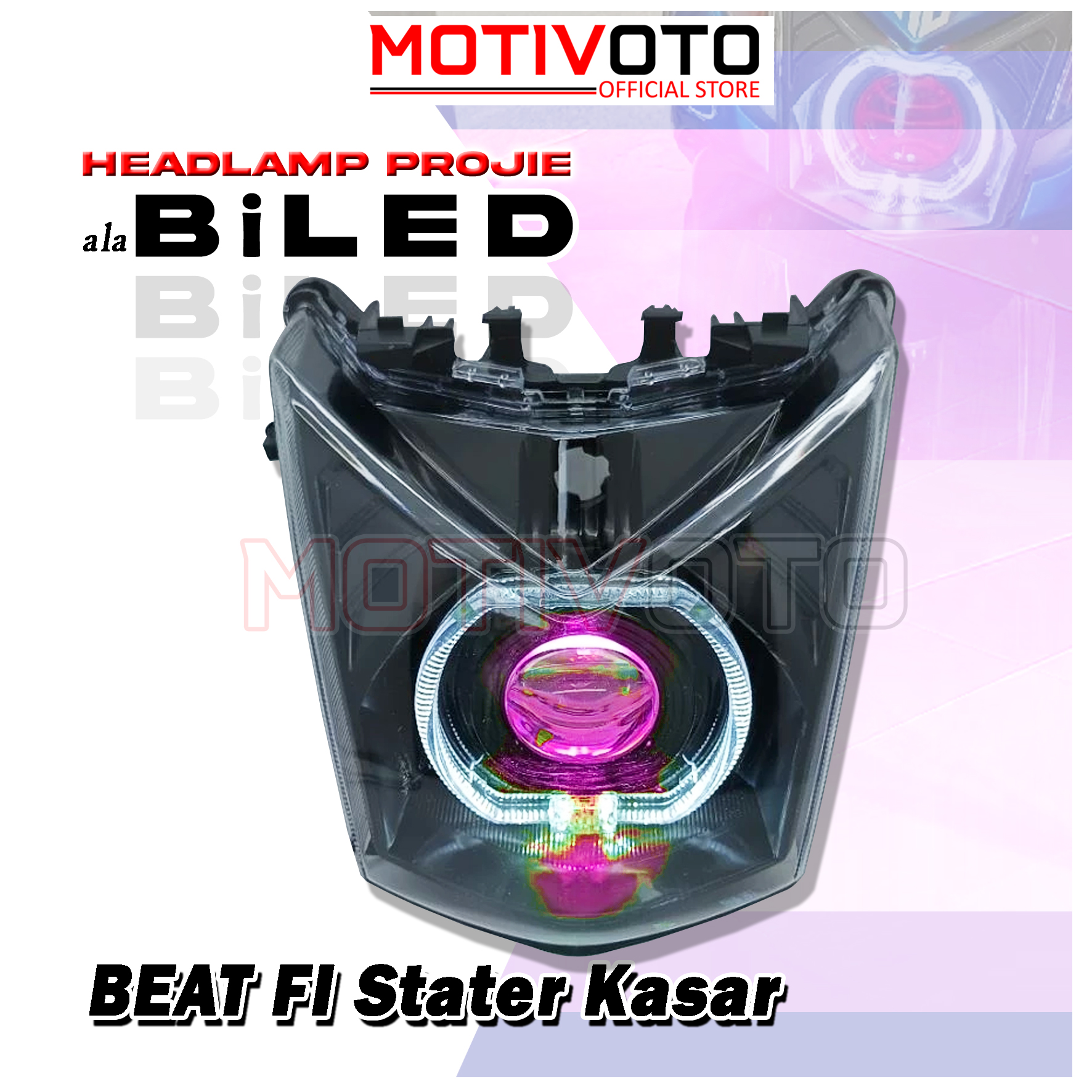 Projie Ala Biled Bi-LED AES BeAT Fi Reflektor Lampu Depan Komplit Mika PNP Beat Fi Stater Kasar 2012-2015