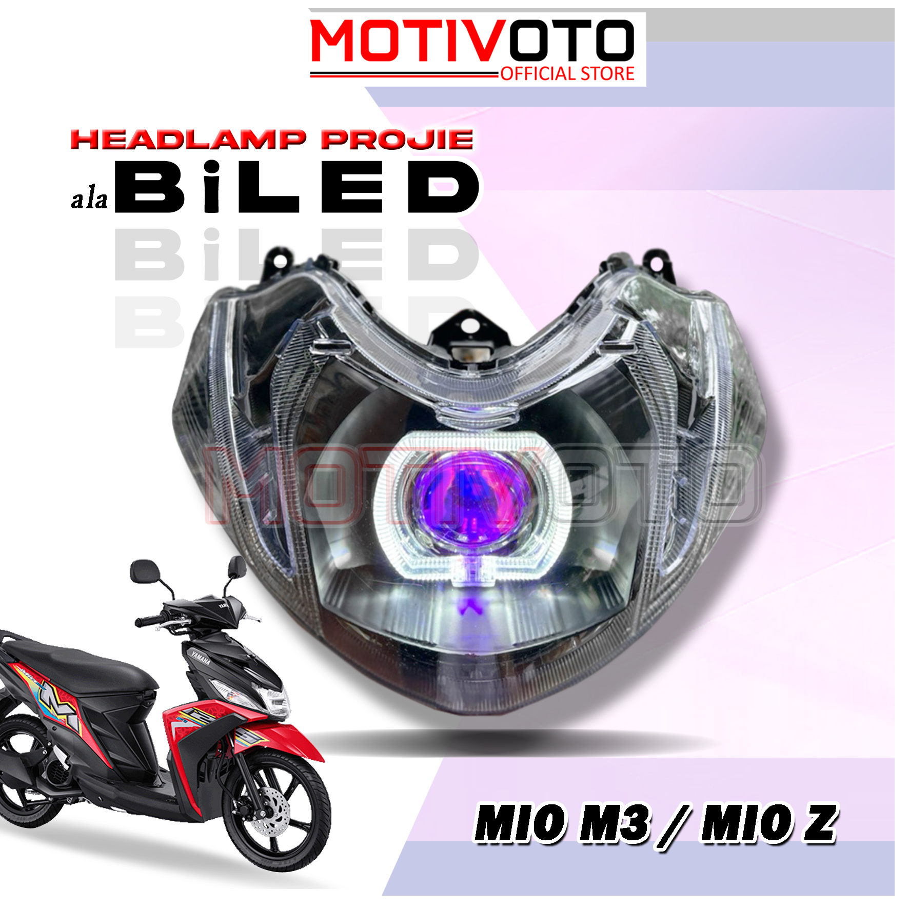 Projie Ala Biled Bi-LED AES Mio M3 / Mio Z Reflektor Lampu Depan Komplit Mika PNP Yamaha Mio M3 Mio Z Mio 125