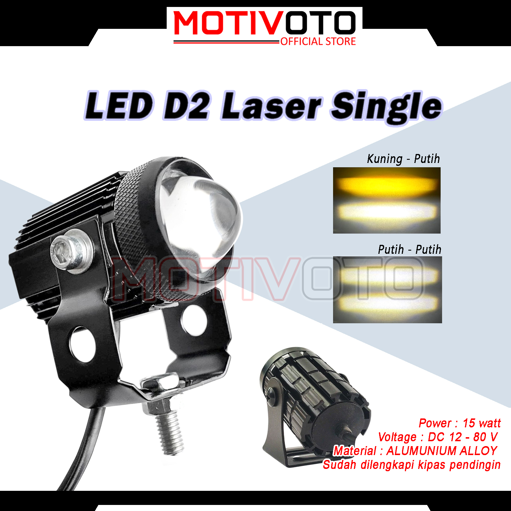 Lampu Tembak Mini Laser D2 15 Watt DC 12-80 Volt 1 mata hi low putih kuning Foglamp Mini Projie Waterproof Yamaha Nmax Old / Nmax New Aerox PCX ADV Vario 125 / 150 CB150R Byson Vixion KLX CRF Universal Super Terang