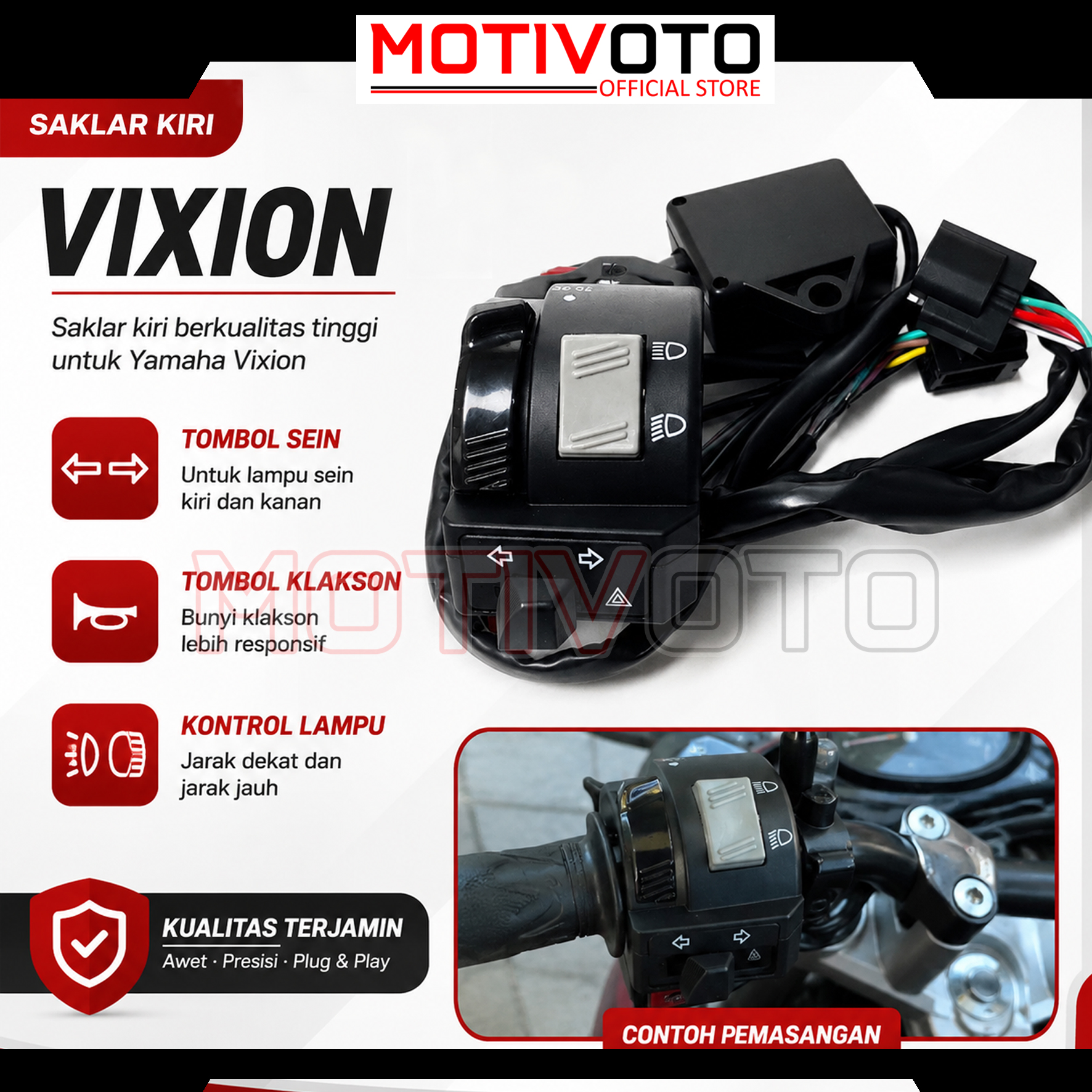 Saklar Vixion Holder Kiri Hazard Vixion Import Handle Switch On Off Lampu Depan Bukan Ori Minda Universal Motor Vixion CB150R Byson Nmax PCX Vario Gen 2 Scoopy dll