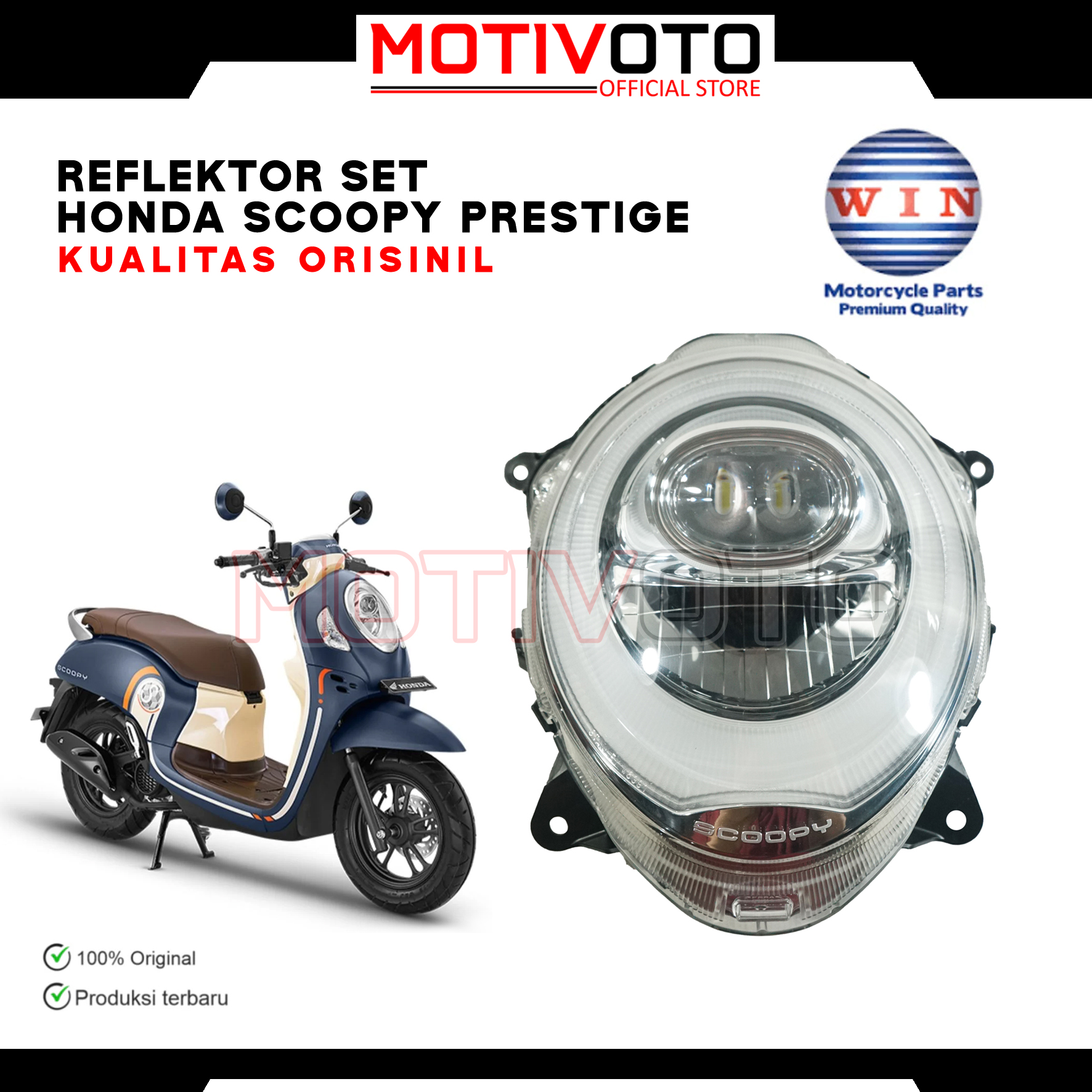 Reflektor Lampu Depan Set LED & Mika Lampu Honda Scoopy Prestige K2F 2020-2024 Kualitas Original Plug N Play Presisi