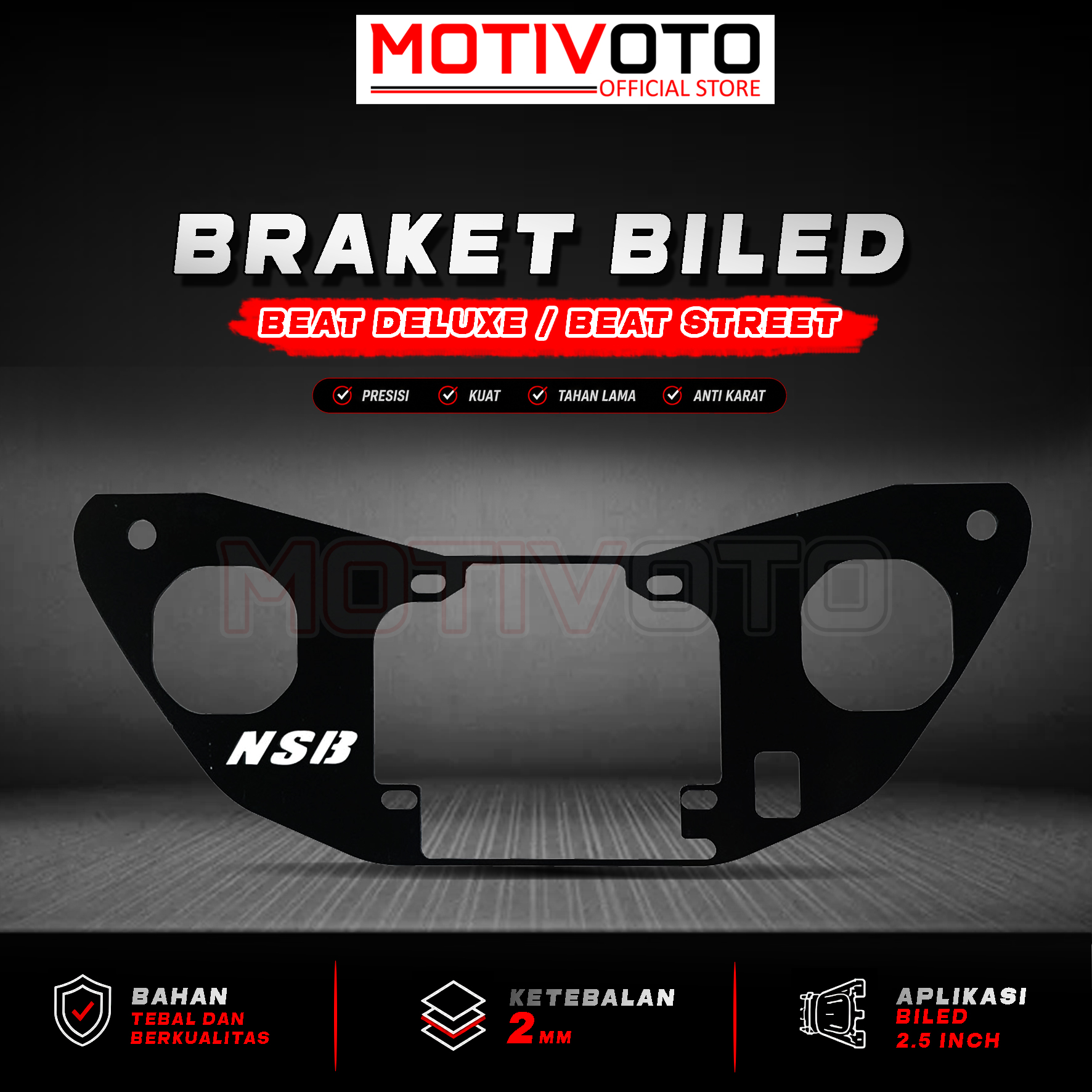 Breket Dudukan Lampu Projie Biled AES 2,5 inch Braket Single Biled Beat Deluxe Street Gen 1 Bahan Tebal Presisi High Quality Breket Bi-LED AES Honda Beat Street / Beat Deluxe Gen 1 K1A 2020-2024